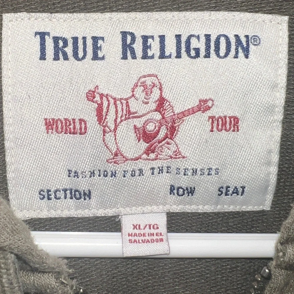 True Religion Men's World Tour Classic Logo Zip Hoodie Olive Green XL 104240
